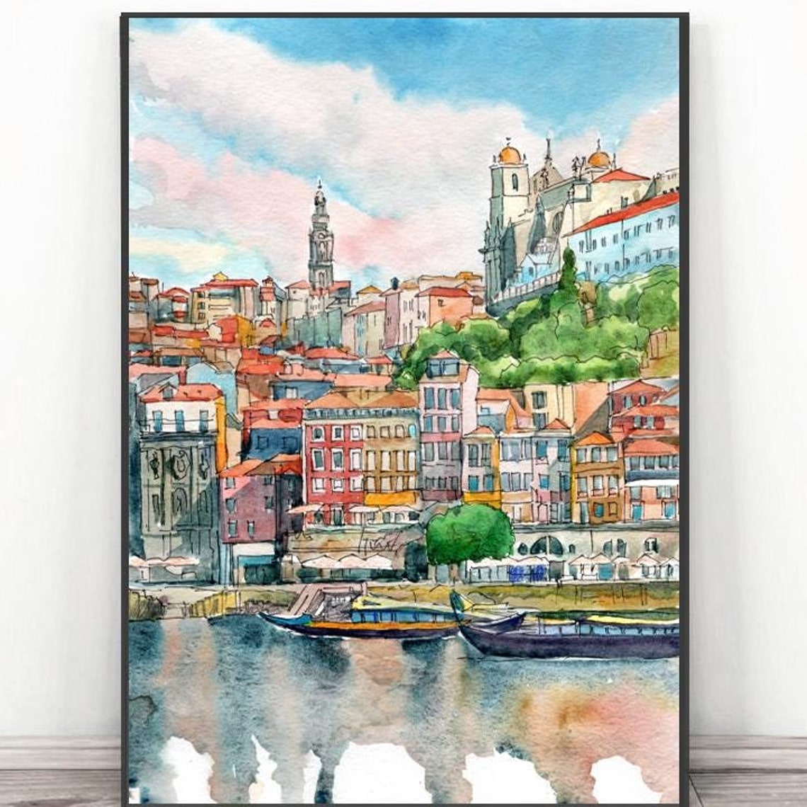 Porto Portugal Art Watercolor Painting European Old City Print Travel Memories Gift