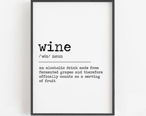 Wine Funny Dictionary Definition Kitchen Sign Typography Poster