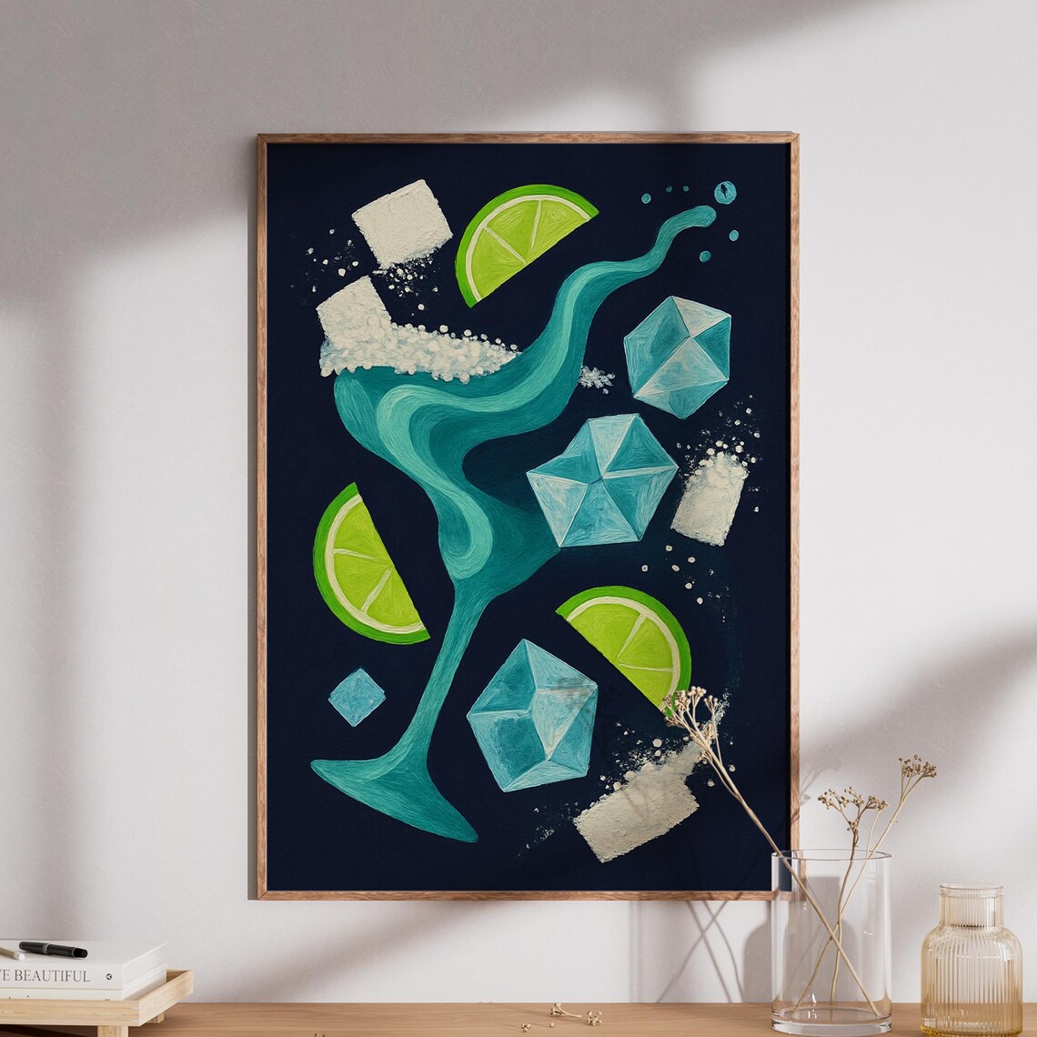 Abstract Cocktail Art Modern Bar Decor Geometric Lime Contemporary Kitchen Minimalist Drink Wall Print