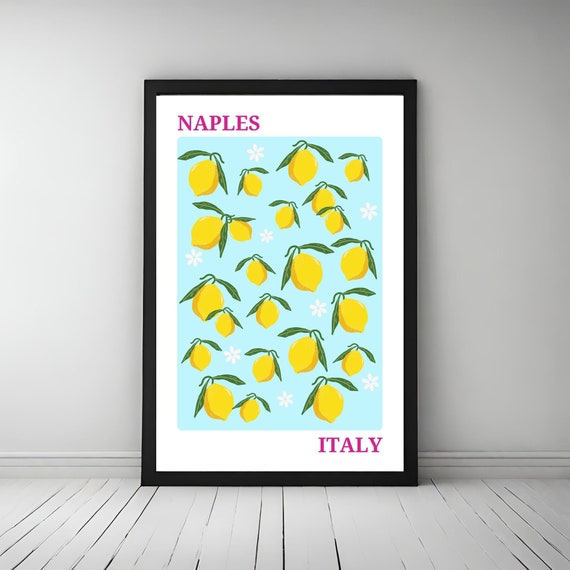 Naples Lemons Travel Poster, Spain Decor