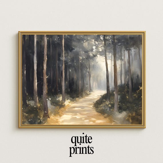Moody Rustic Forest Landscape Vintage Nordic Dark Nature Wall Art Decor Painting