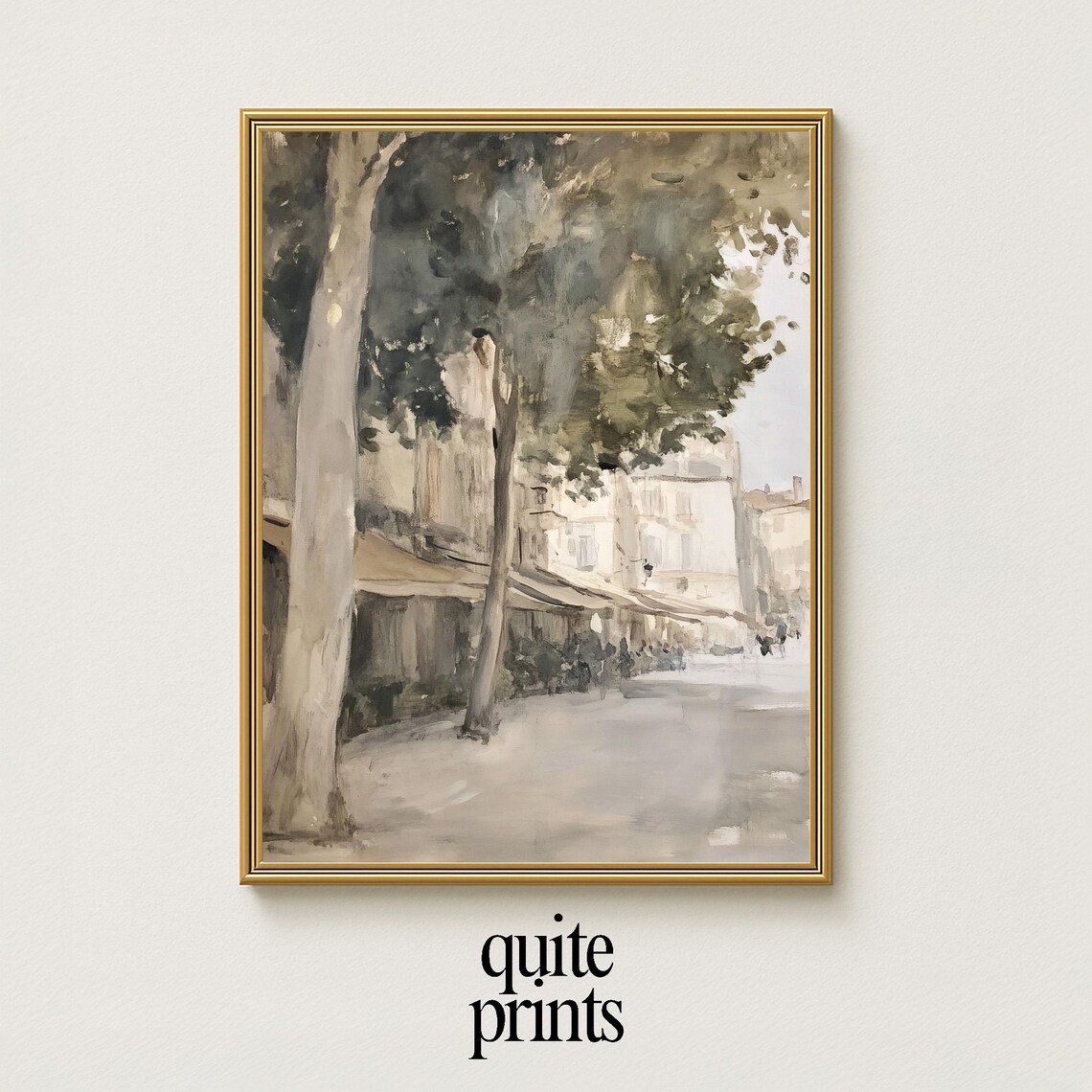 Paris Street Cafe Awnings Plane Trees Soft Impressionist Cityscape Poster