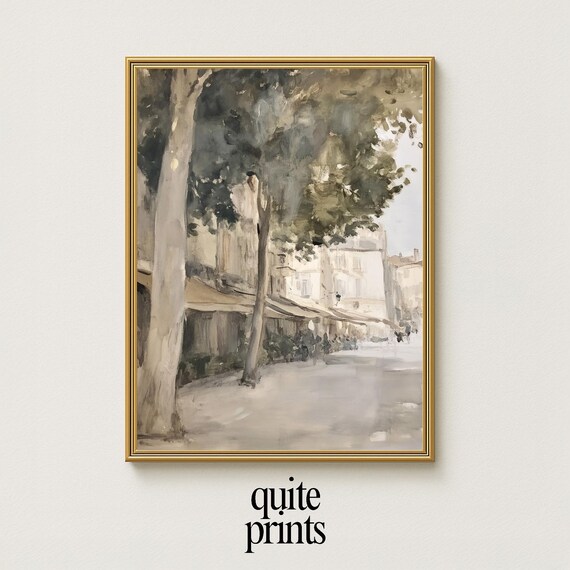 Paris Street Cafe Awnings Plane Trees Soft Impressionist Cityscape Poster