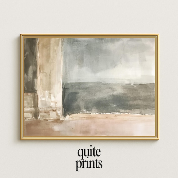 Serene Coastal Abstract Watercolor In Soft Muted Neutral Tones Poster