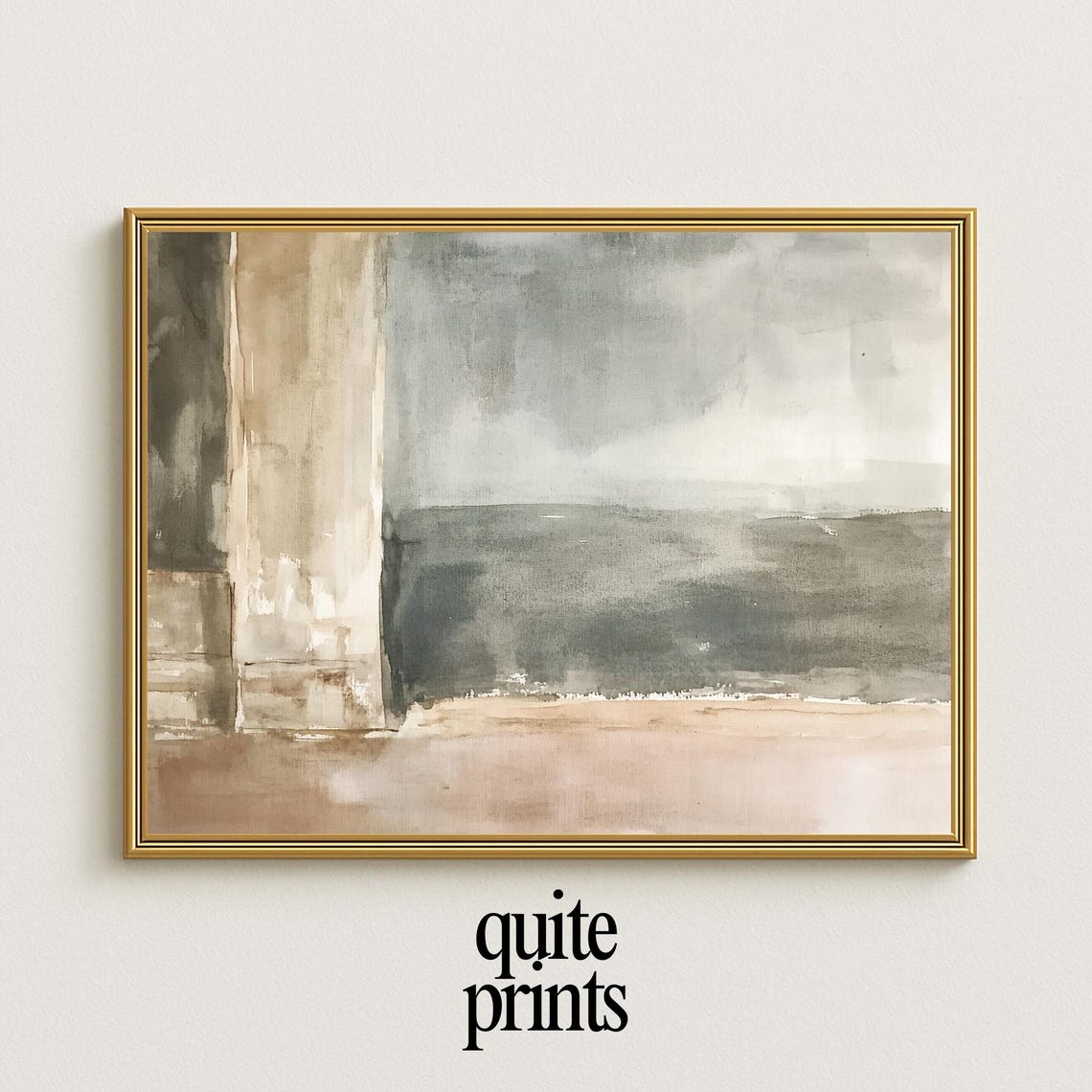 Serene Coastal Abstract Watercolor In Soft Muted Neutral Tones Poster
