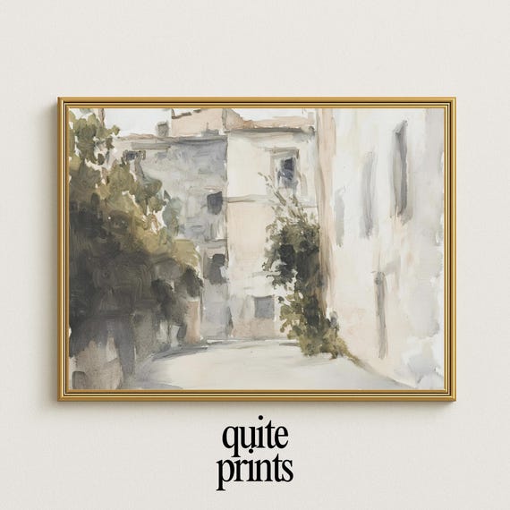 Mediterranean Village Wall Art Rustic Neutral Architecture Painting Minimalist Artwork For Living Room Bedroom Kitchen Office