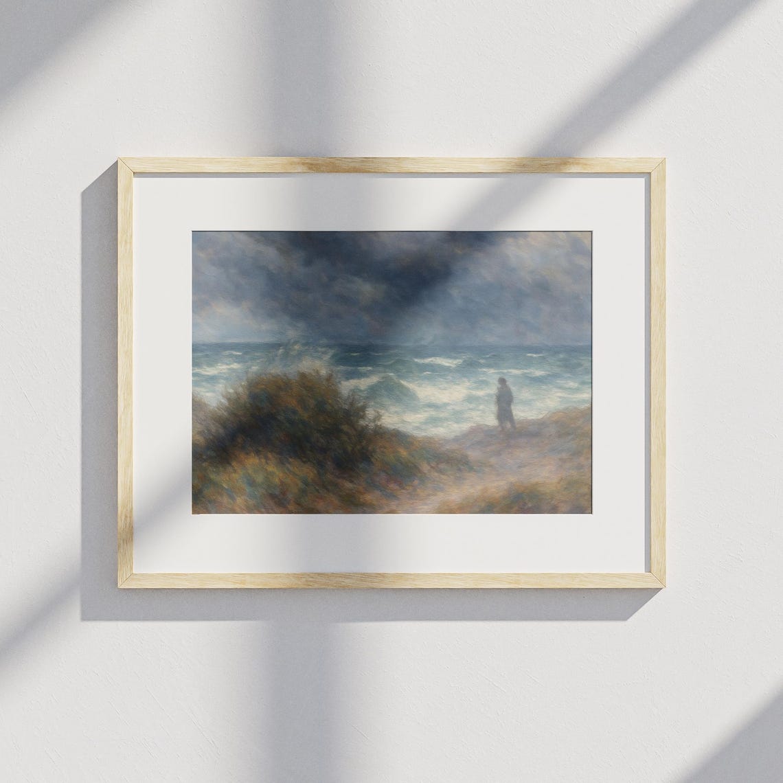 Lone Figure Stormy Coast Seascape Impressionist Ocean Waves Wall Art