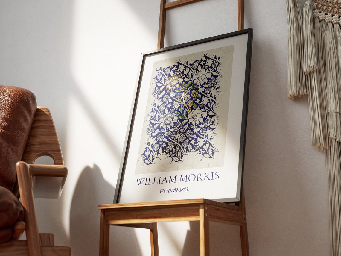 William Morris Wey 1882 Blue Floral Pattern Vintage Art Print Poster - Image 7