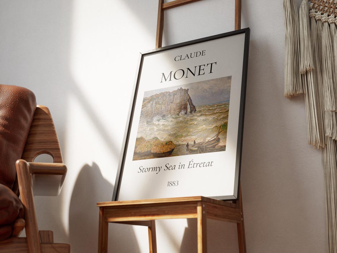 Claude Monet Stormy Sea In Etretat 1883 Cliffs Exhibition Wall Art - Image 5
