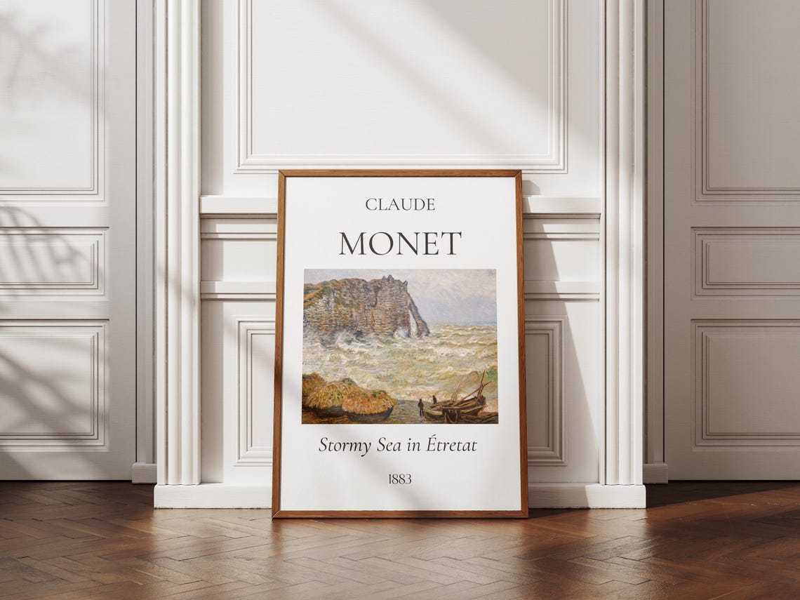 Claude Monet Stormy Sea In Etretat 1883 Cliffs Exhibition Wall Art - Image 2