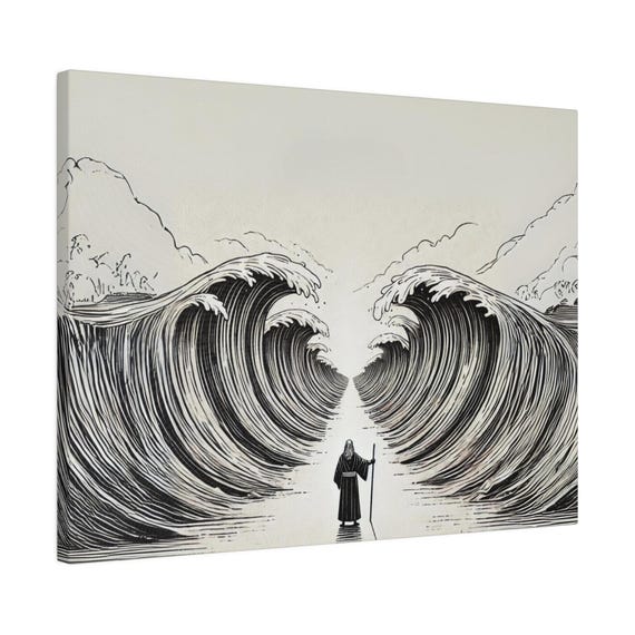 Moses Splitting The Red Sea Minimalist Monochromatic Edition Christian Artwork From Bible Stories Fast Shipping