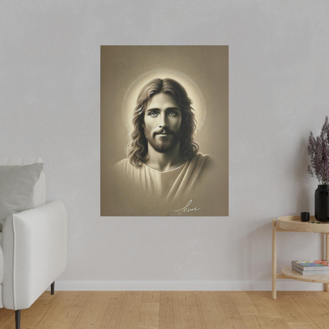 Jesus Christ Black And White Portrait With Halo Christian Poster - Image 4