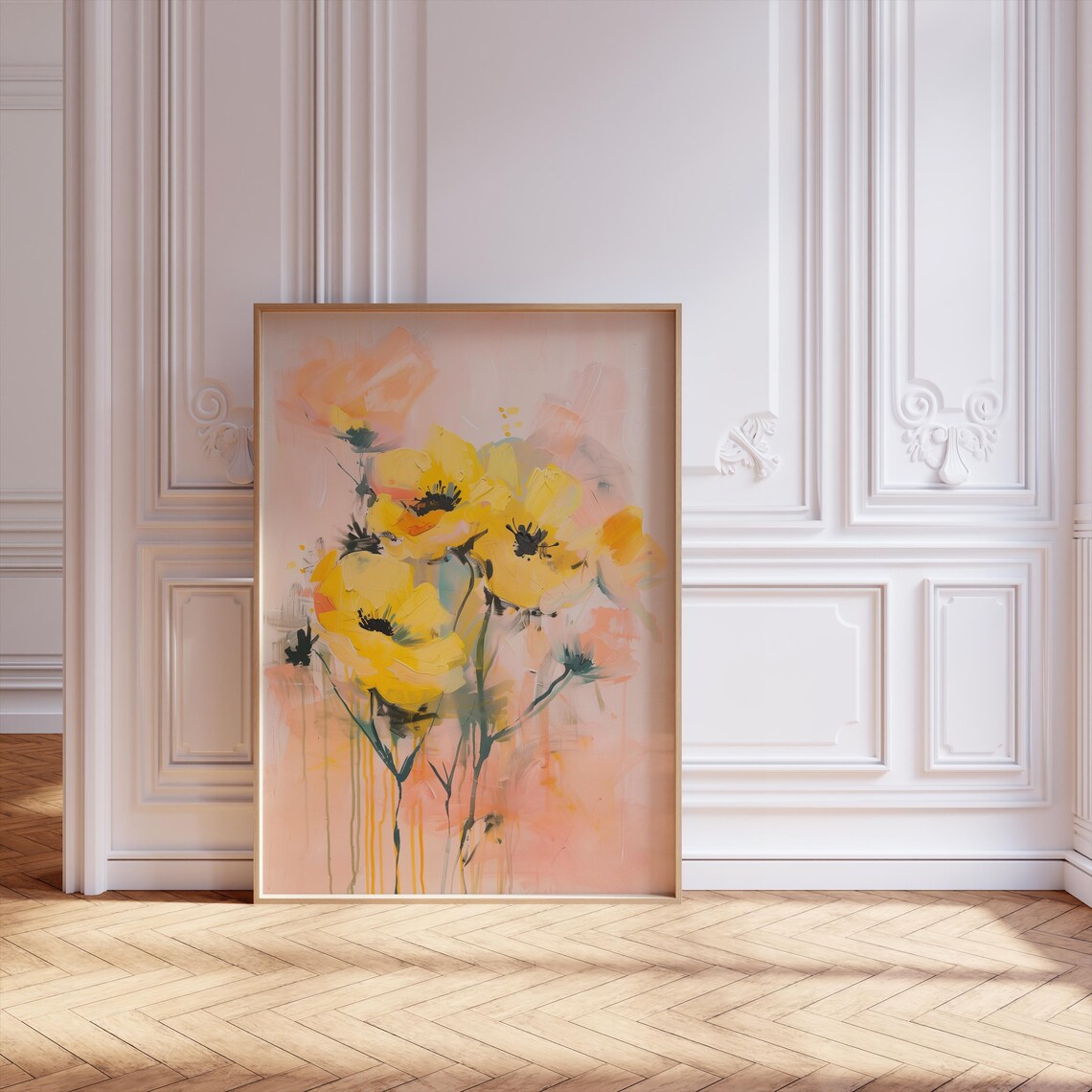 Minimalist Botanical Print, Golden Bloom Harmony