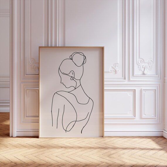 Scandinavian Minimalist Line Art, Female Silhouette