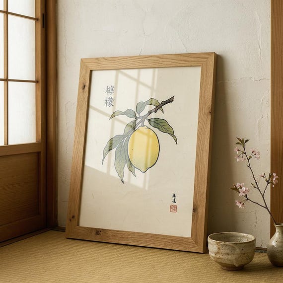 Japanese Lemon Botanical Print Japandi Illustration
