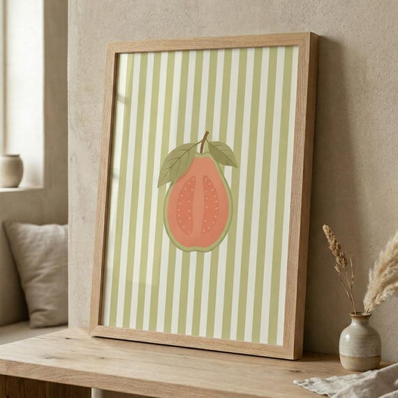 Guava Print Minimalist Tropical Kitchen Wall Art Colourful Decor