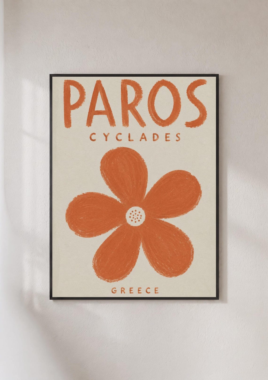 Paros Greece Orange Flower Retro Cyclades Greek Island Art Poster