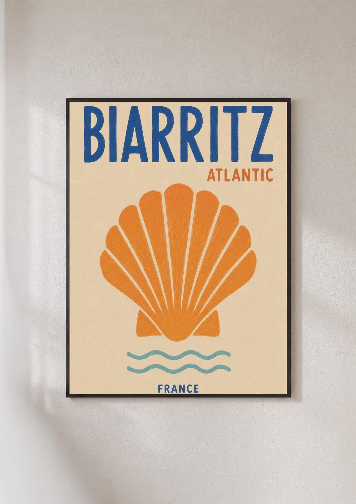 Biarritz Atlantic France Orange Scallop Shell Travel Art Poster