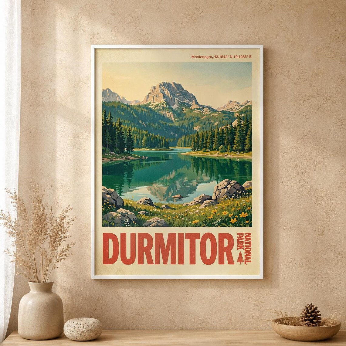 Durmitor National Park Montenegro Glacial Lake Wildflowers Travel Poster