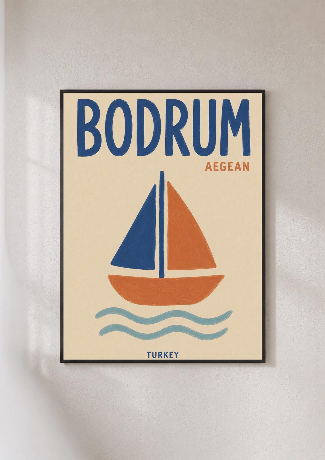 Bodrum Turkey Retro Travel Poster Aegean Sailboat Beach Ocean Decor