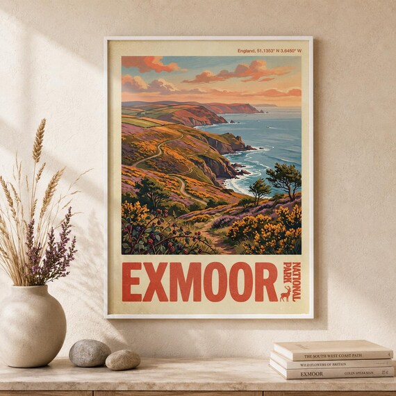 Exmoor National Park England Coastal Cliffs Vintage Travel Poster