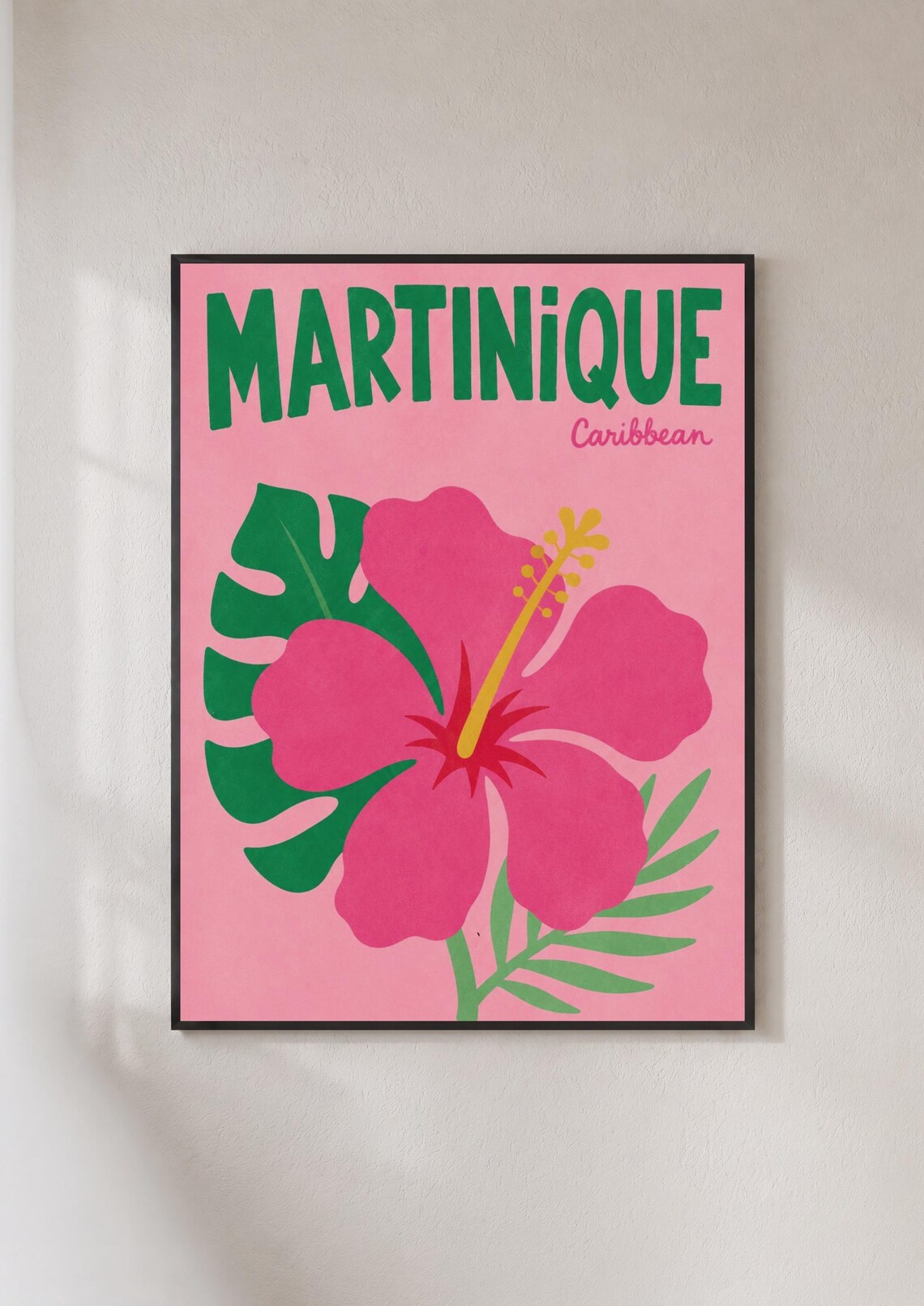 Martinique Caribbean Pink Hibiscus Tropical Flower Travel Poster