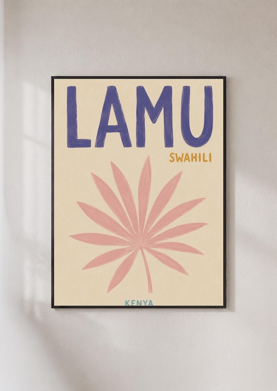 Lamu Kenya Swahili Coast Retro Tropical Palm Leaf Travel Poster