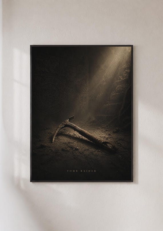 Tomb Raider Poster Lara Croft Ice Axe Print Dark Gaming Wall Art Gamer Gift