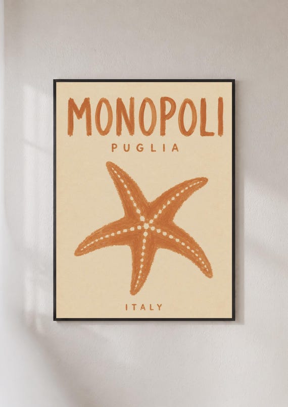 Monopoli Puglia Italy Poster Starfish Wall Art Italian Travel Print Coastal Decor