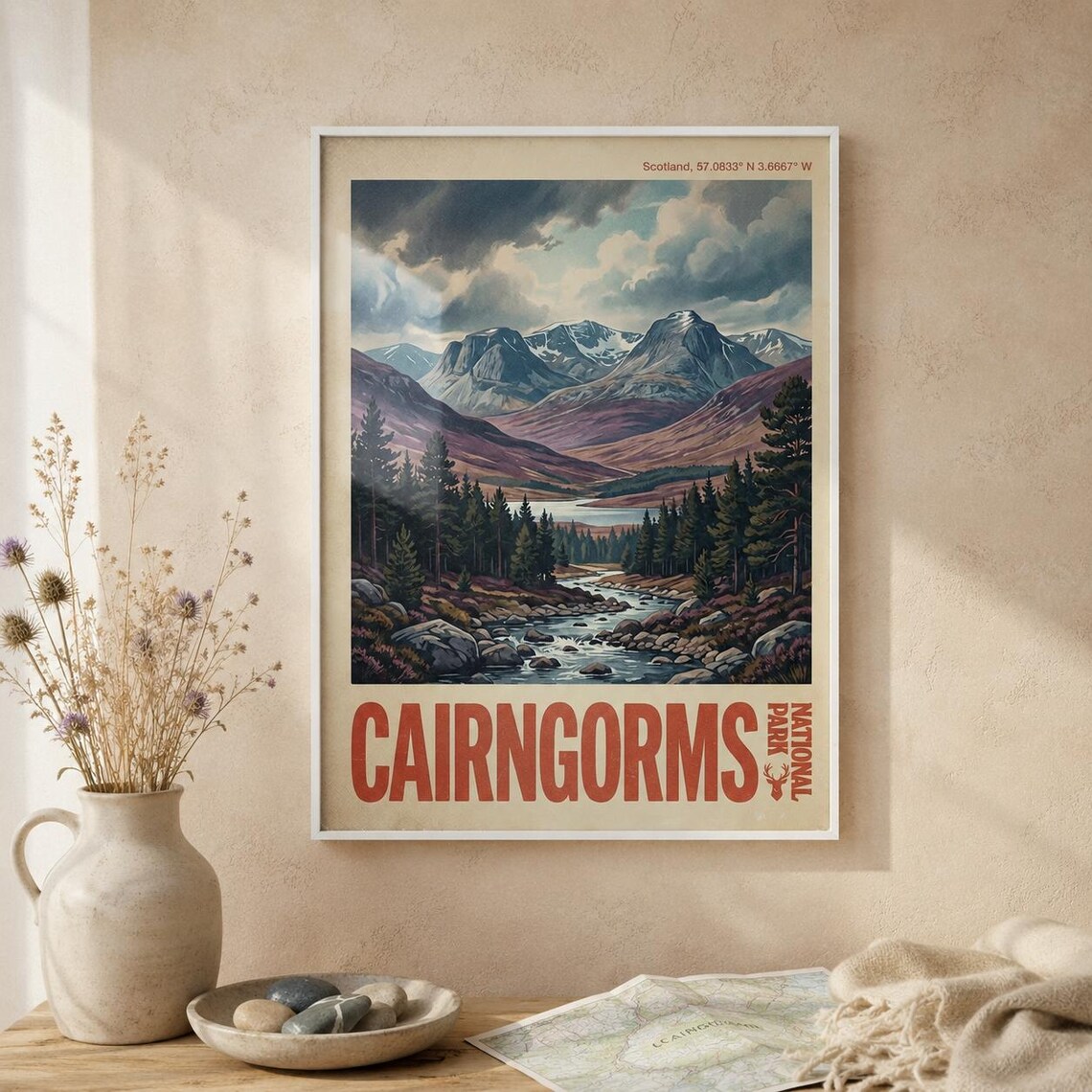 Cairngorms National Park Scotland Mountain River Vintage Travel Poster