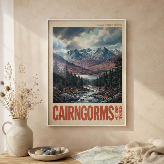 Cairngorms National Park Print Vintage Scottish Highlands Landscape Poster