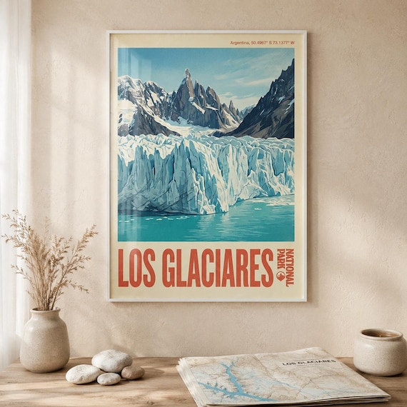Los Glaciares National Park Argentina Glacier Vintage Travel Poster