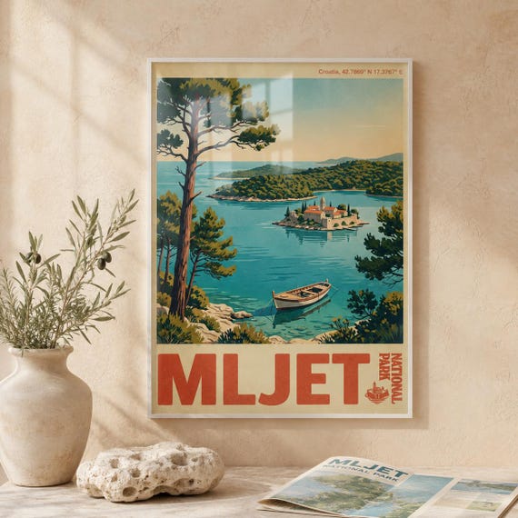 Mljet National Park Print Vintage Croatia Travel Poster Adriatic Island Wall Art