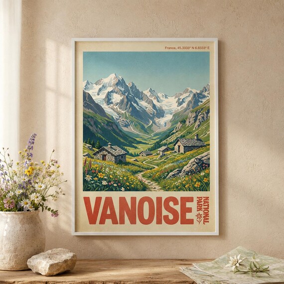 Vanoise National Park France Alpine Chalets Glaciers Vintage Poster