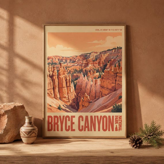 Bryce Canyon National Park Print Vintage Utah Travel Poster Desert Landscape Wall Art