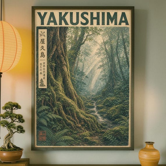 Yakushima Forest Travel Poster Vintage Japanese Nature Print
