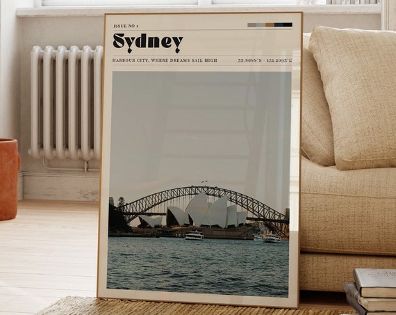 Sydney Australia Travel Print Harbour Gift For Friend Gallery Wall Art Nostalgia Home Decor Living Room Kitchen