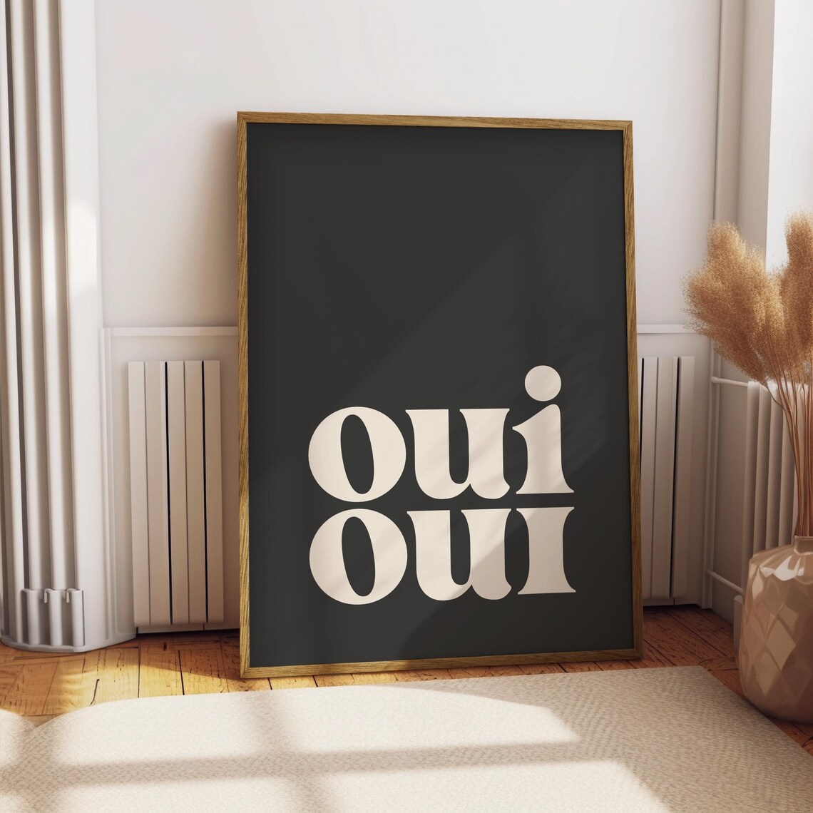 Oui Oui White Bold French Typography on Black Background Poster