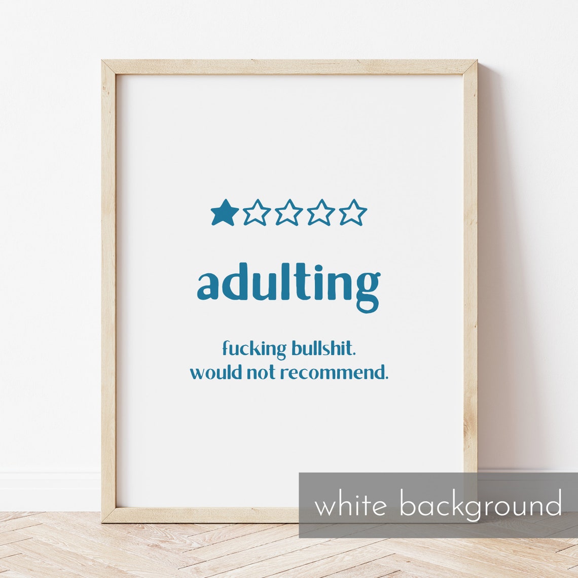 Adulting One Star Review Blue Funny Quote Serif Typography Wall Art - Image 3