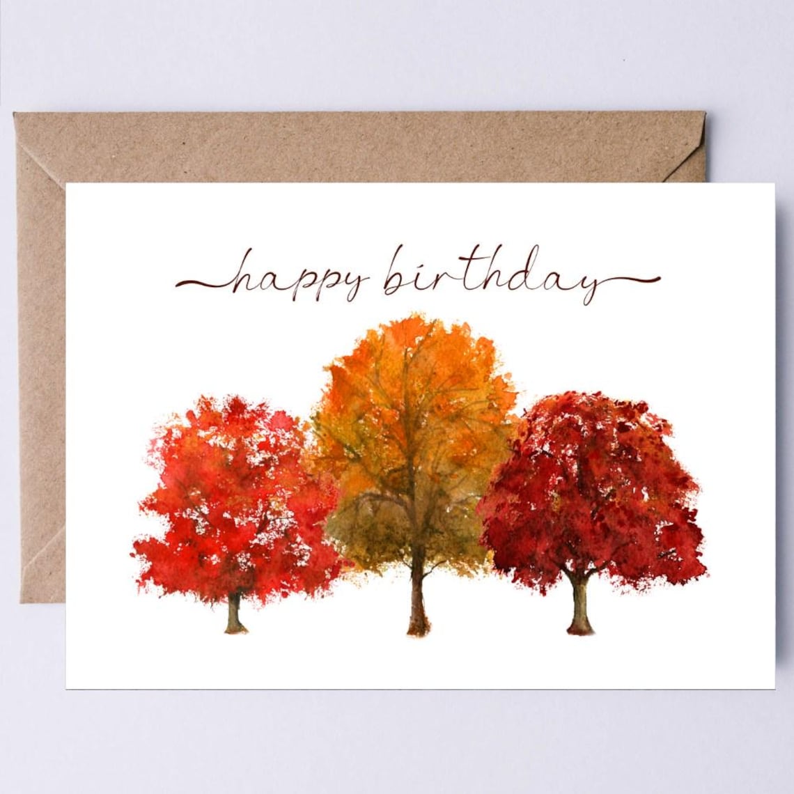 Autumn Birthday Card, Fall Trees Watercolor Art Print