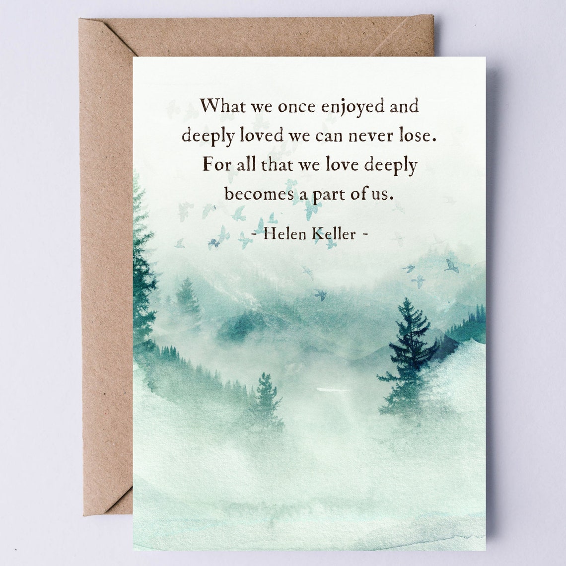Helen Keller Quote Misty Mountain Forest Watercolor Sympathy Art Print