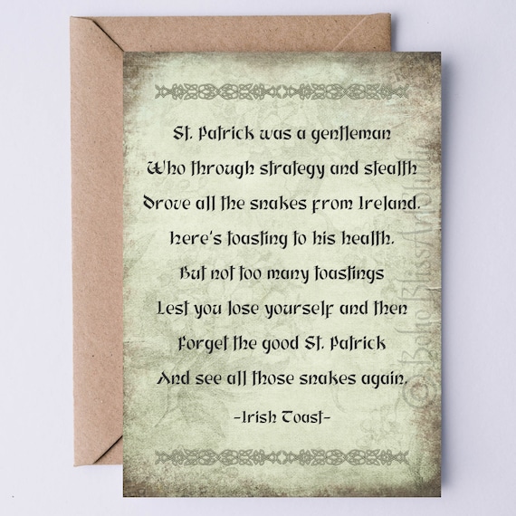 Irish Toast Card St Patrick Was A Gentleman Who Through Strategy Stealth Funny Irish Notecard St Patricks Day Card