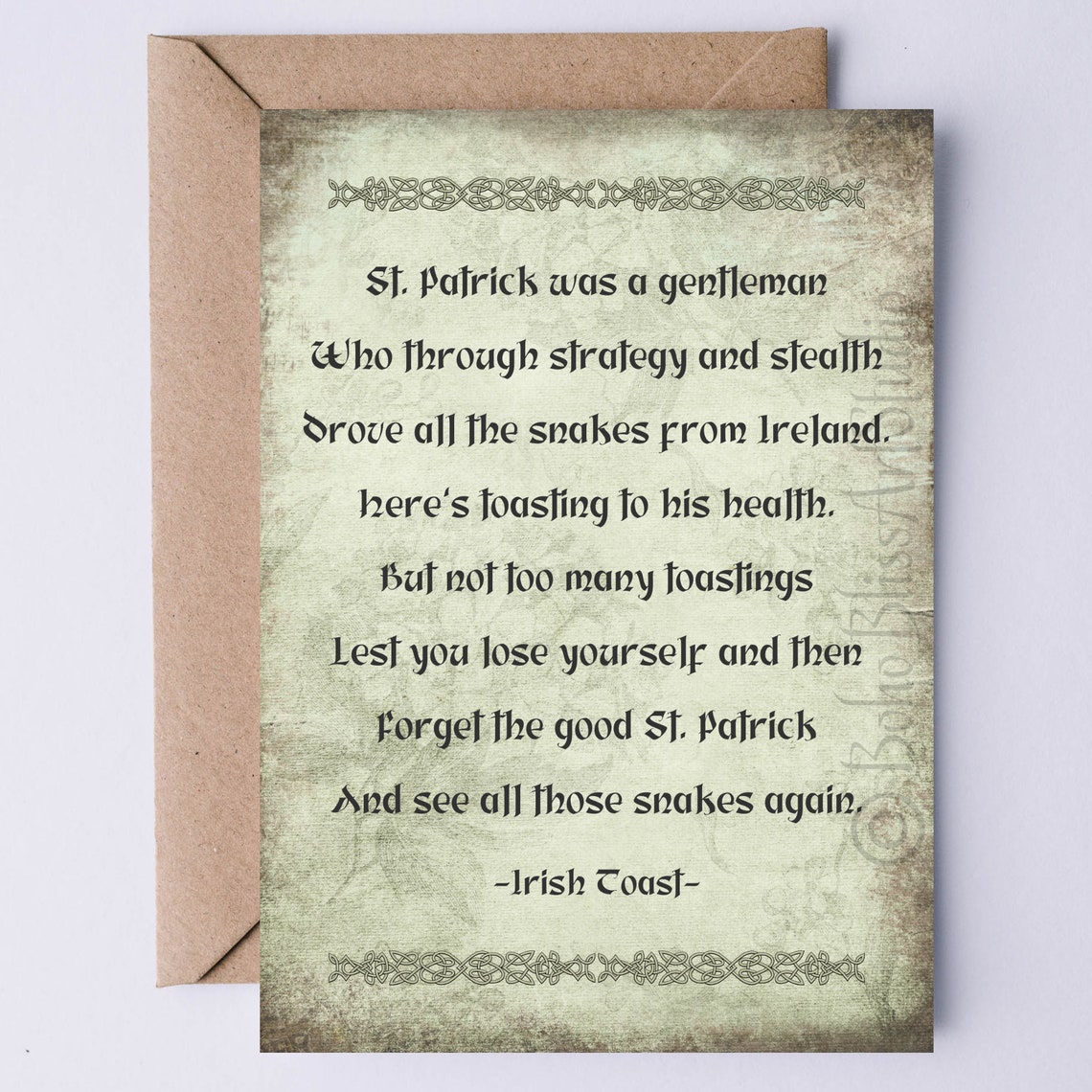 Irish Toast St Patrick Gentleman Vintage Celtic Parchment Card Print