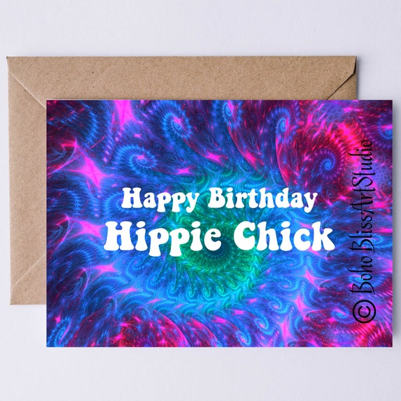 Hippie Chick Birthday Card Boho Birthday Card For Her Mother Wife Soul Sister Girlfriend Birthday Card To Print