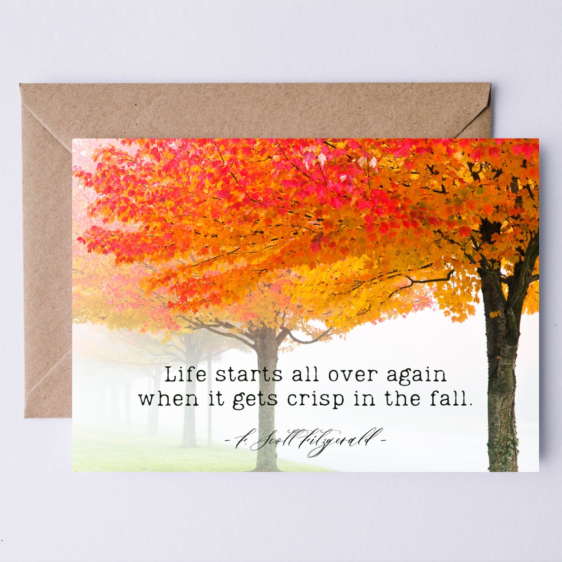 F Scott Fitzgerald Crisp Fall Autumn Red Maple Trees Quote Card
