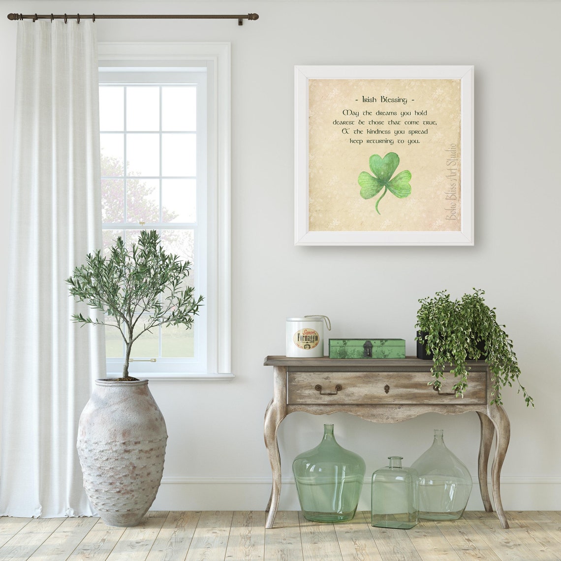 Irish Blessing Wall Art May The Dreams You Hold Dearest Shamrock Print - Image 2