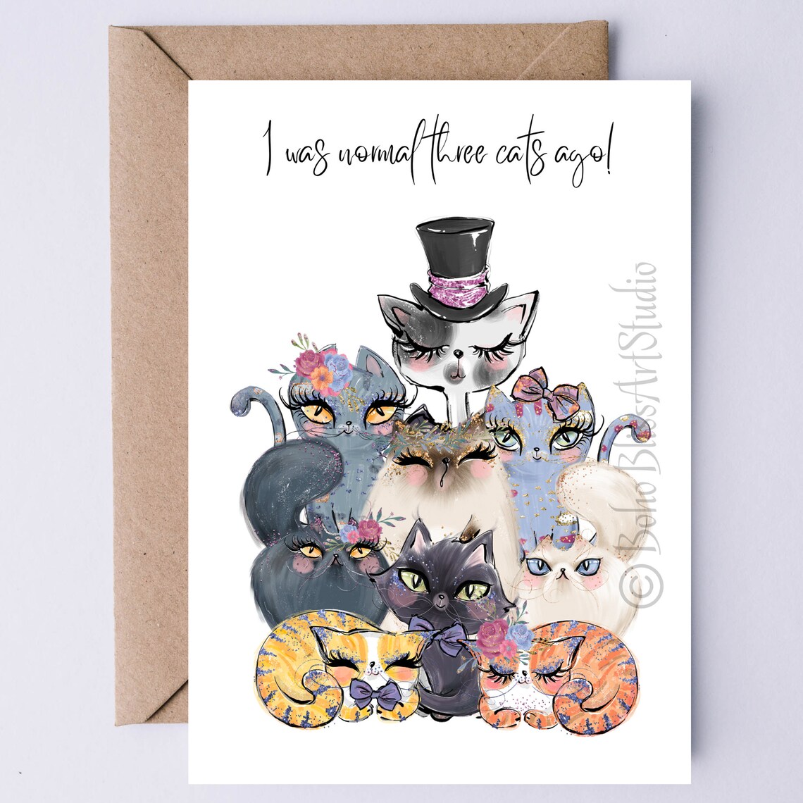 I Was Normal Three Cats Ago Funny Cat Art Card For Cat Lovers Birthday Gift