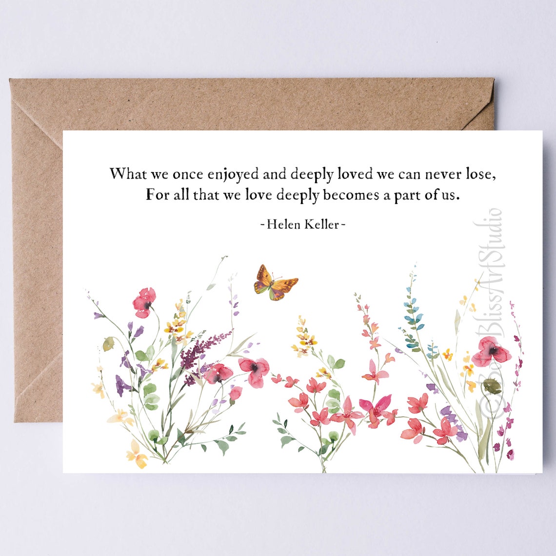 Helen Keller Deeply Loved Quote Wildflower Meadow Butterfly Card Print
