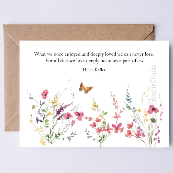 Helen Keller Deeply Loved Quote Wildflower Meadow Butterfly Card Print