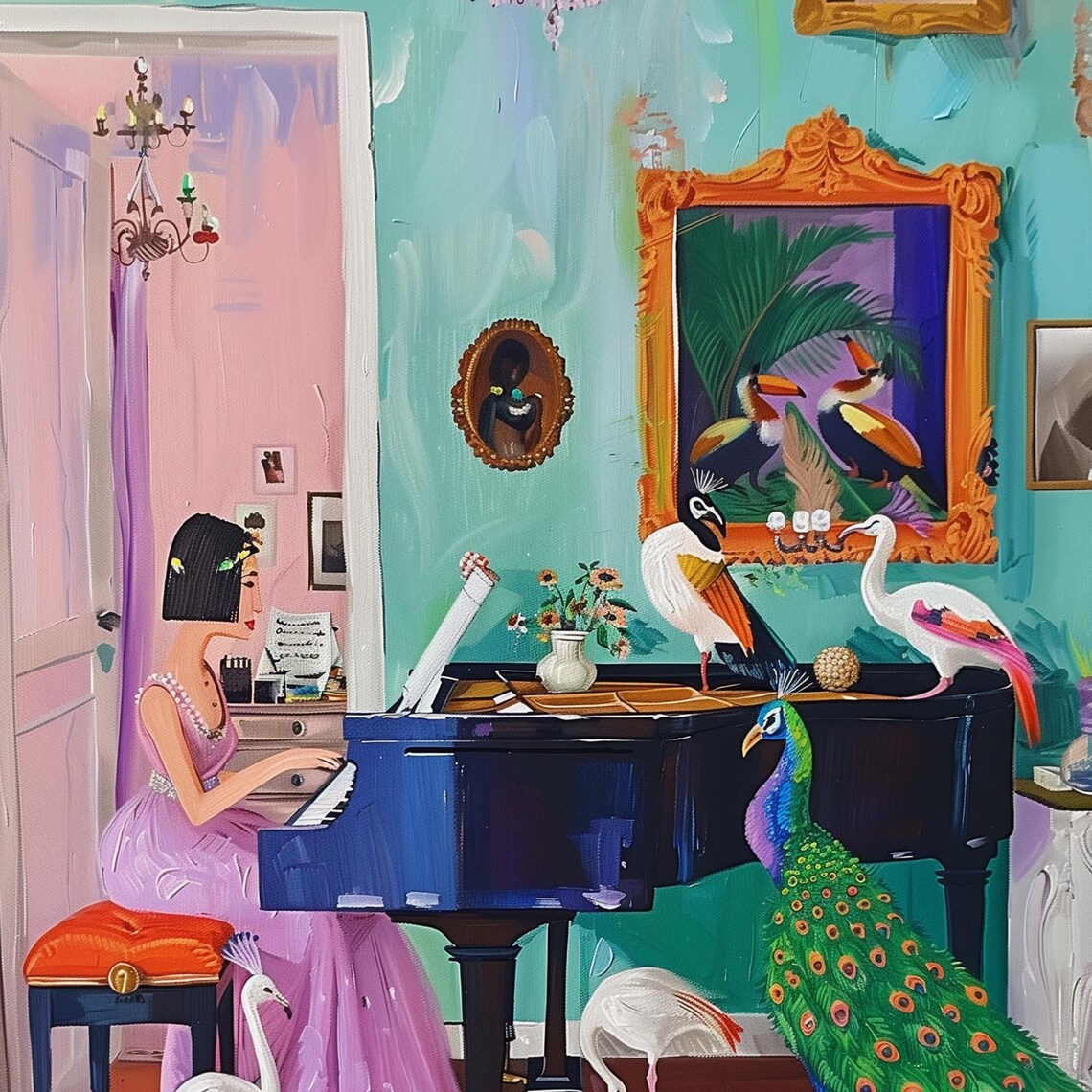 The Palace Of Singing Peacock, Whimsical Chinoiserie Art Print